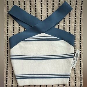 Aritzia Snow White and Blue Knit Crop Top